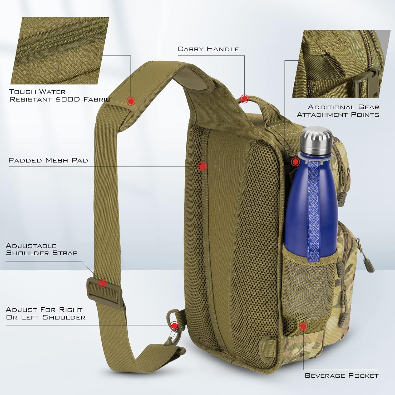 Blowbak Fishing Sling Bag, Fishing Backpack with Rod Holder | Fishing Bag Storge Fishing Gear, Gift for Men, Molle