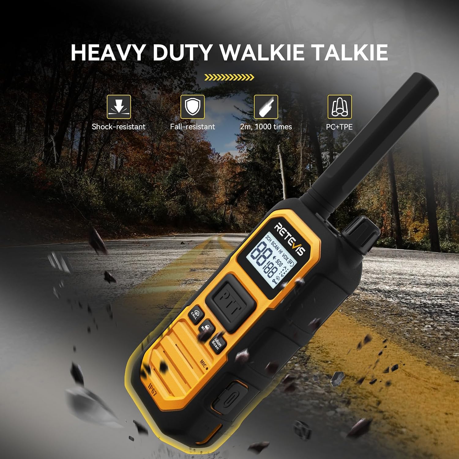 RB48PLUS GMRS Walkie Talkies Long Range,IP67 Waterproof 2 Way Radio | Repeater Capable, Dual PTT, Vibration Alert