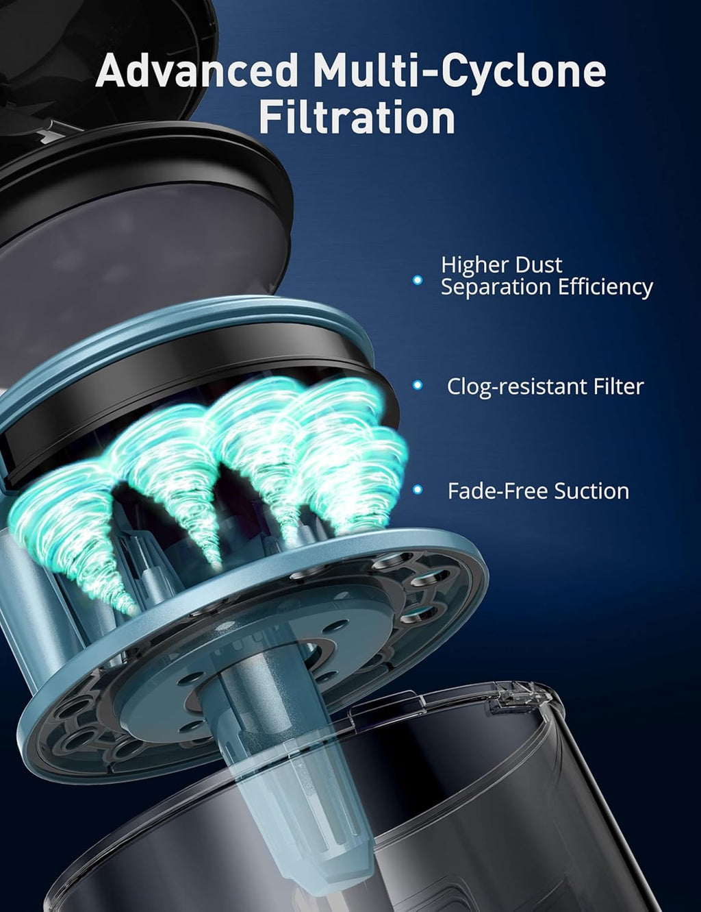1700W Canister Vacuum Cleaner, 45Kpa Bagless Vacuum Cleaner, Multi-Cyclonic Filtration, 2 Anti-Allergen HEPA Filters
