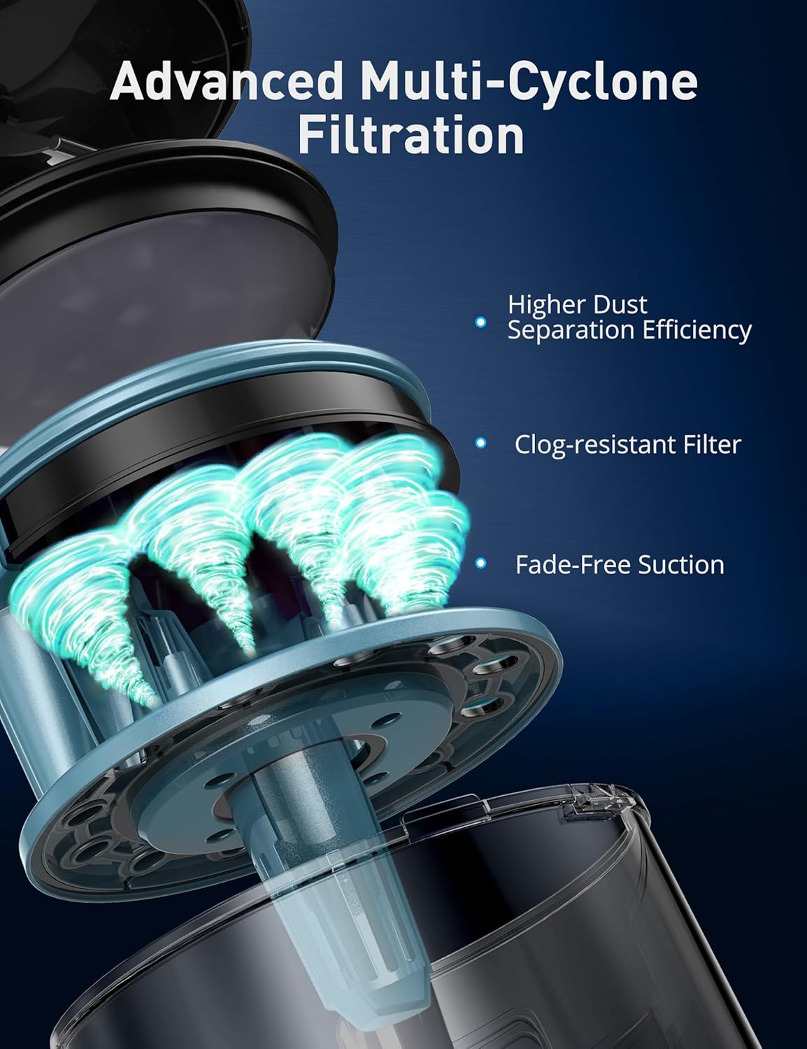 1700W Canister Vacuum Cleaner, 45Kpa Bagless Vacuum Cleaner, Multi-Cyclonic Filtration, 2 Anti-Allergen HEPA Filters