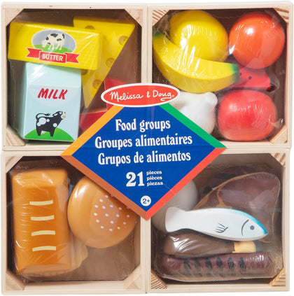 Melissa & Doug Food Groups, 21-Piece Wooden Toys Set of Pretend Play Food & Kids Play Kitchen Accessories, Preschool