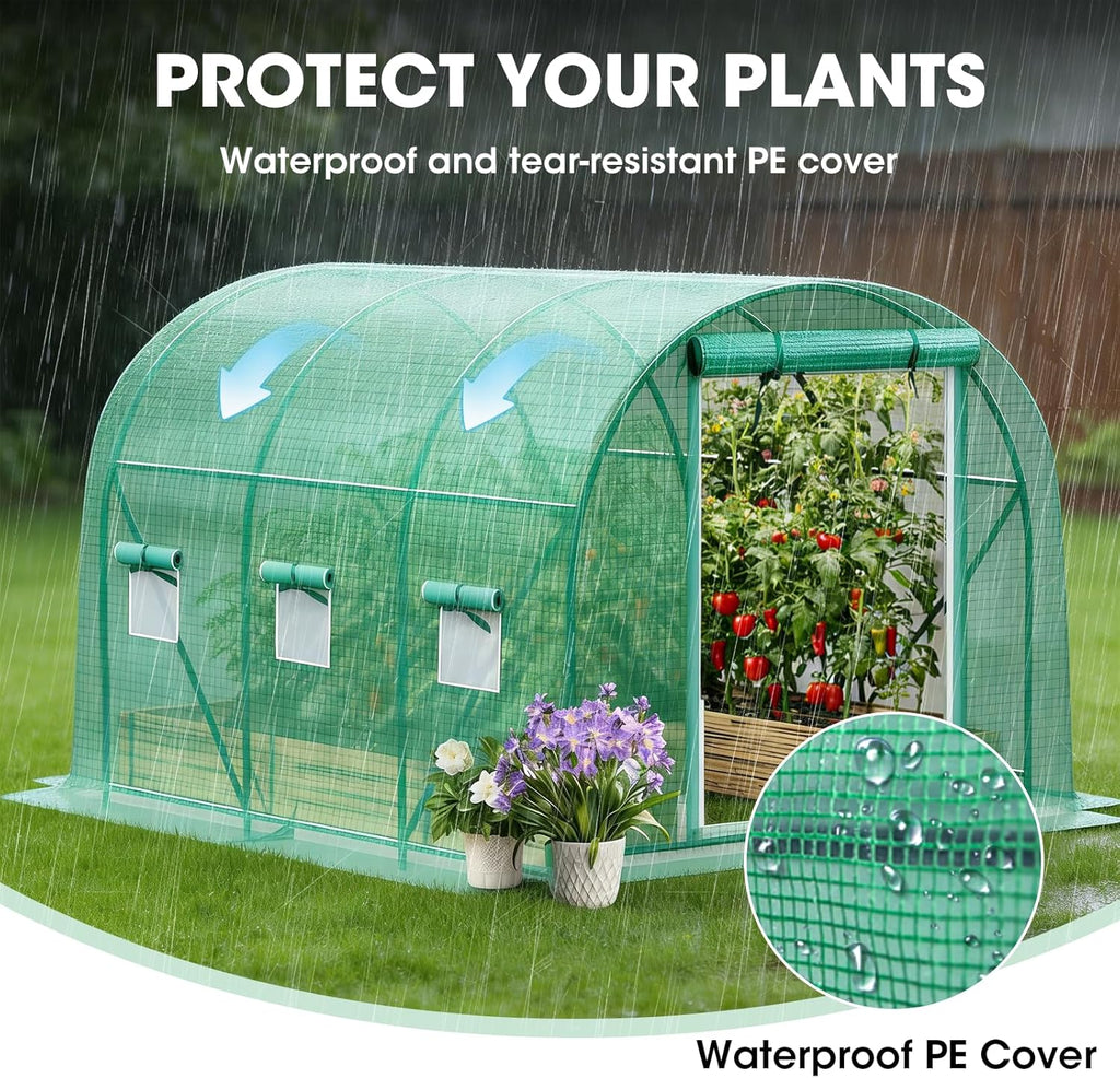 Walk-in Greenhouse Upgraded Green House with Zippered Screen Doors & 6 Screen Windows Heavy Duty Plastic Plant Warm
