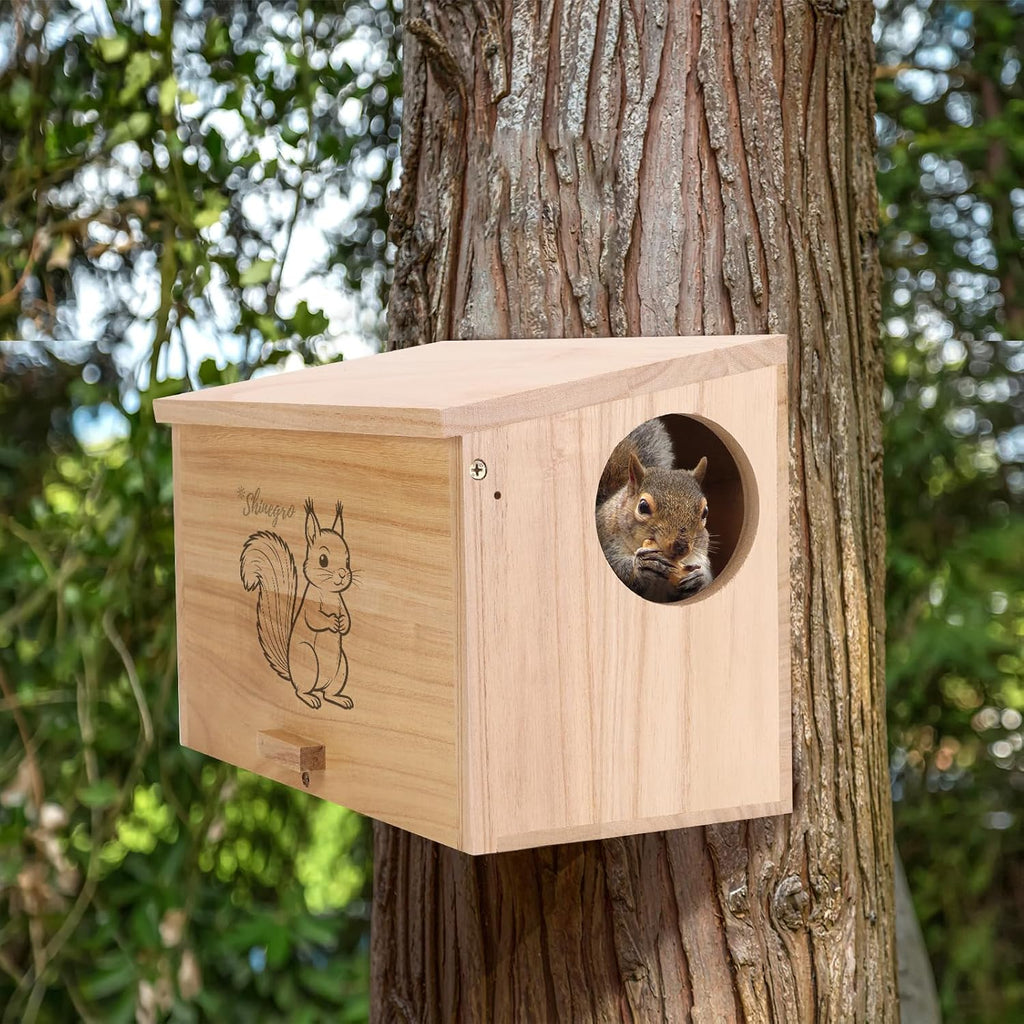 Pine Wood Squirrel House Feeder Outdoor Nesting Box for Habitat Residence (House)