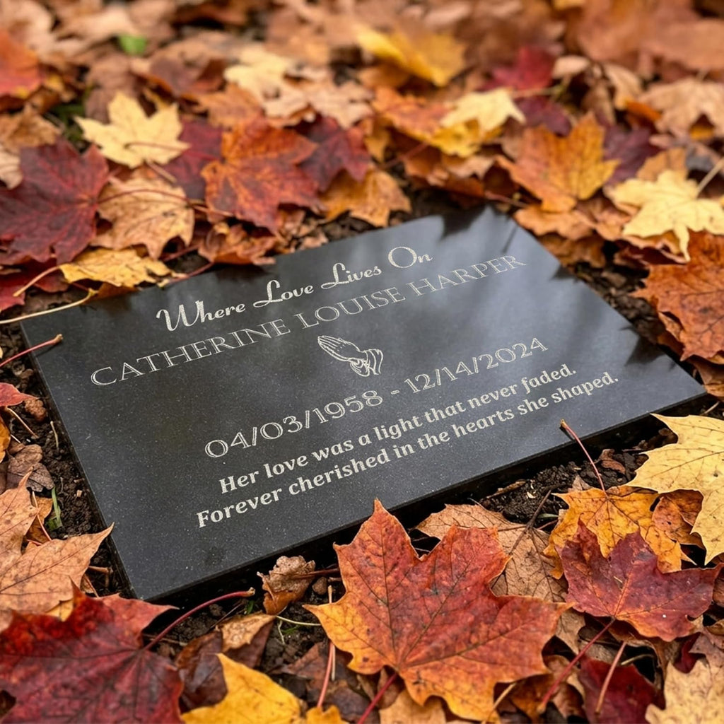 Personalized Black Granite Memorial Plaque - Custom Flat Headstone Grave Marker for Cemetery or Garden (12 × 7.8 ×