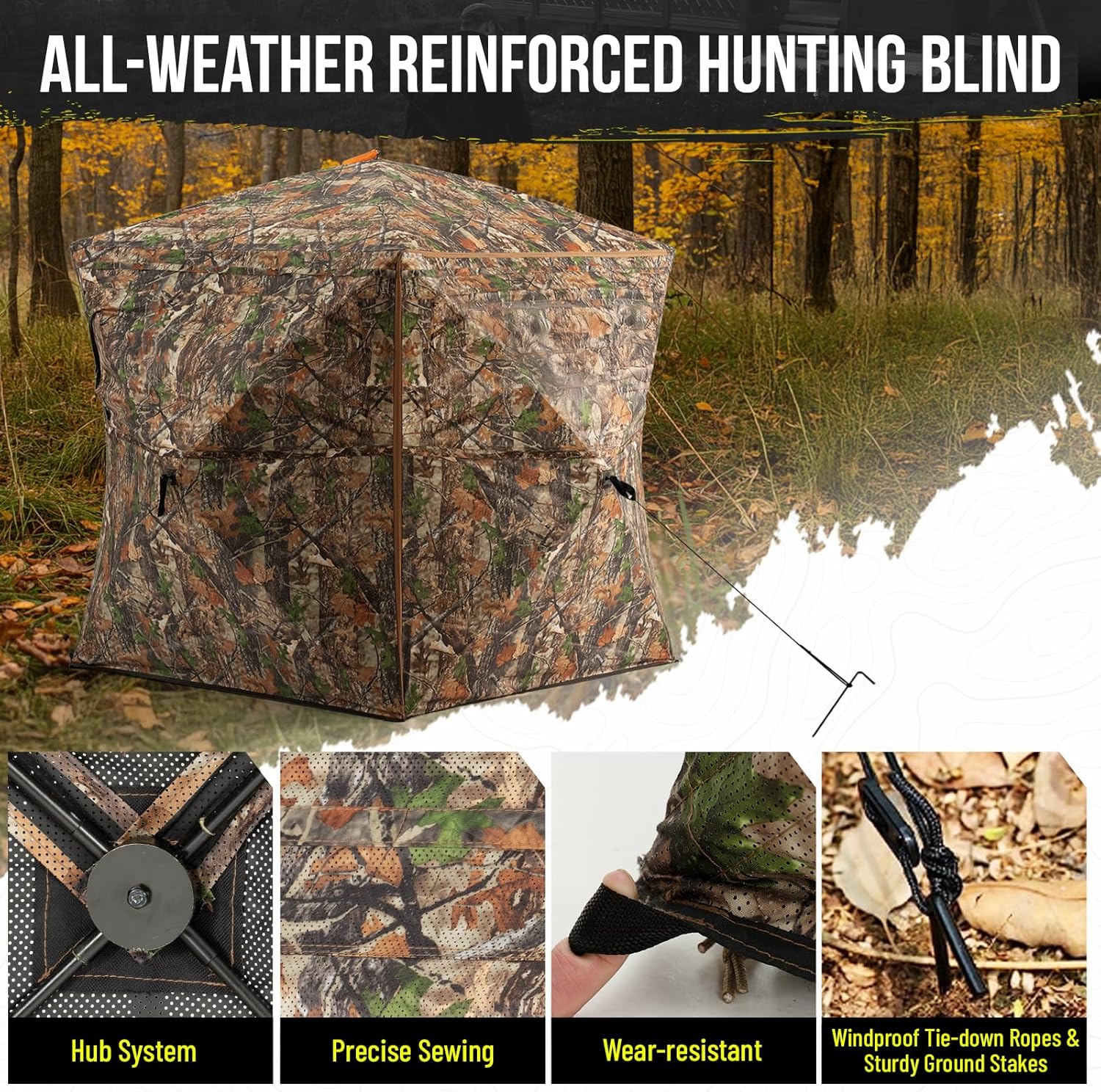Portable Hunting Blind - 270°/288°/360°See Through with Floor Mat Dual Door