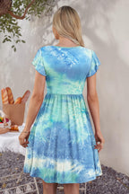 Women V Neck Ruffle Sleeve Summer Dresses with Pockets