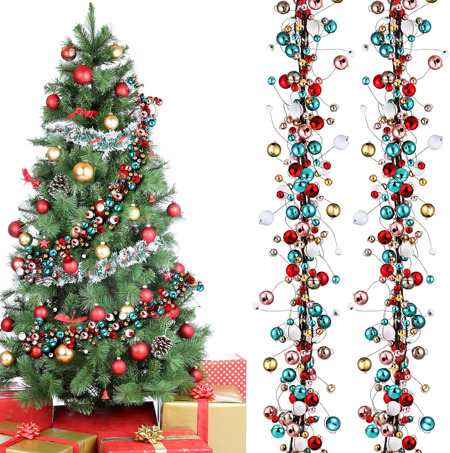 9 ft Colorful Christmas Ball Garland Ball Ornaments Hanging Baubles Ornament for Xmas Christmas Tree Fireplace Wreath