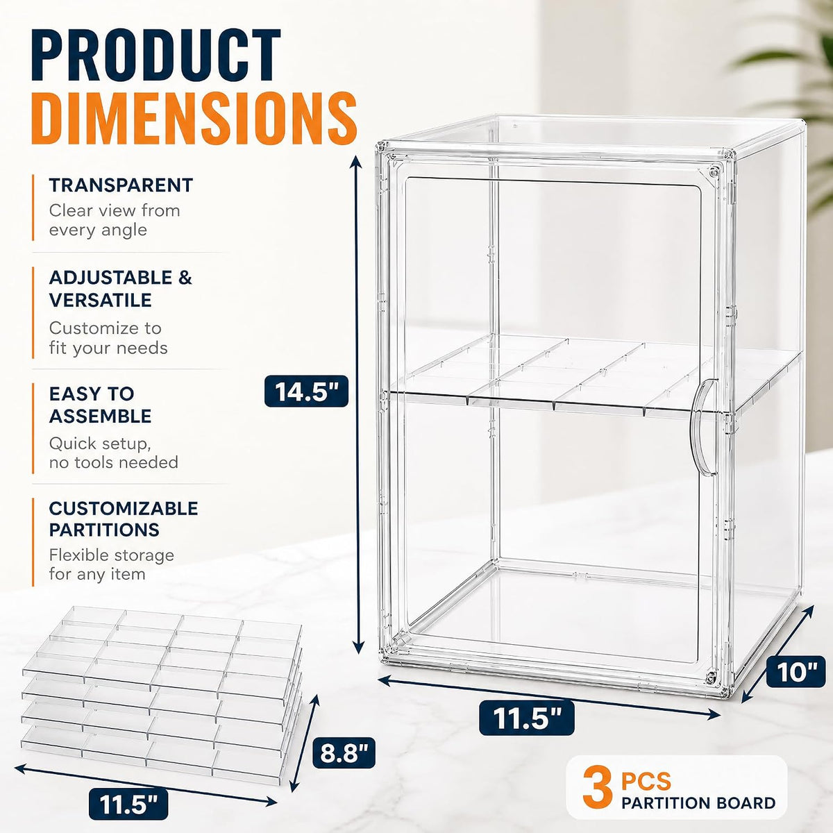 3-Tier Acrylic Pastry Display Case with Detachable Shelves