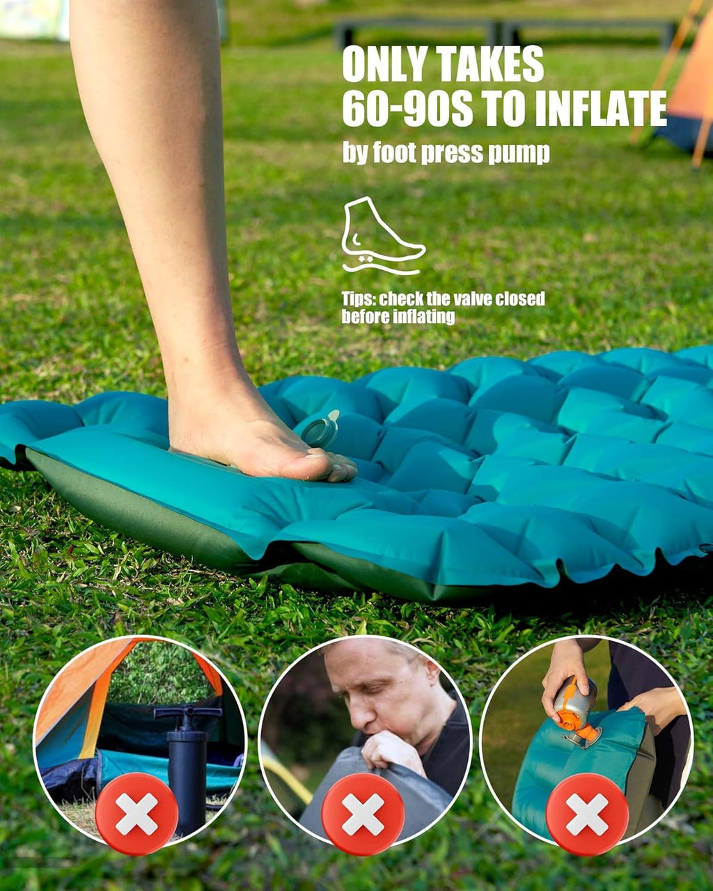 Camping Sleeping Pad with Pillow: Extra Thick 3.9 inch Ultralight Self Inflating Air Mat, Compact Lightweight