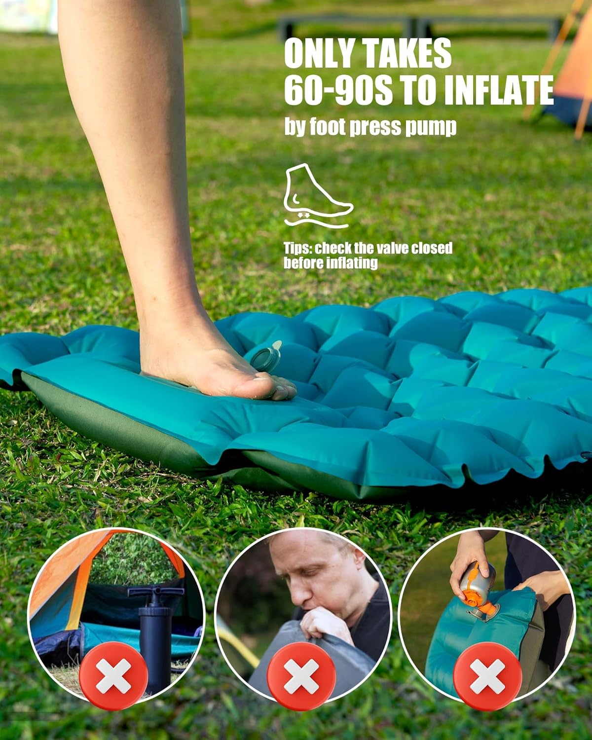 Camping Sleeping Pad with Pillow: Extra Thick 3.9 inch Ultralight Self Inflating Air Mat, Compact Lightweight