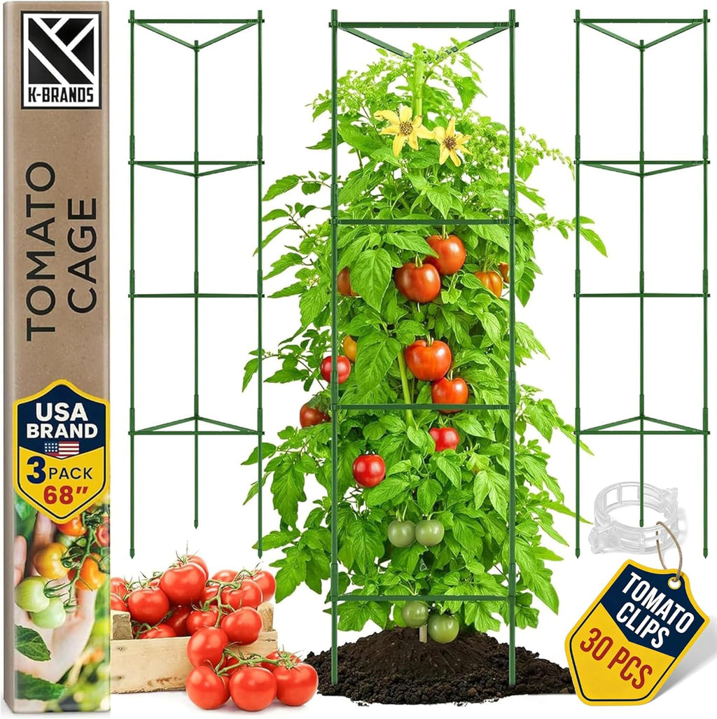 Tomato Cage - Tomatoes Plant Stakes Support Cages Trellis for Garden and Pots (3 Pack - Extra Tall Upto 68 inches)