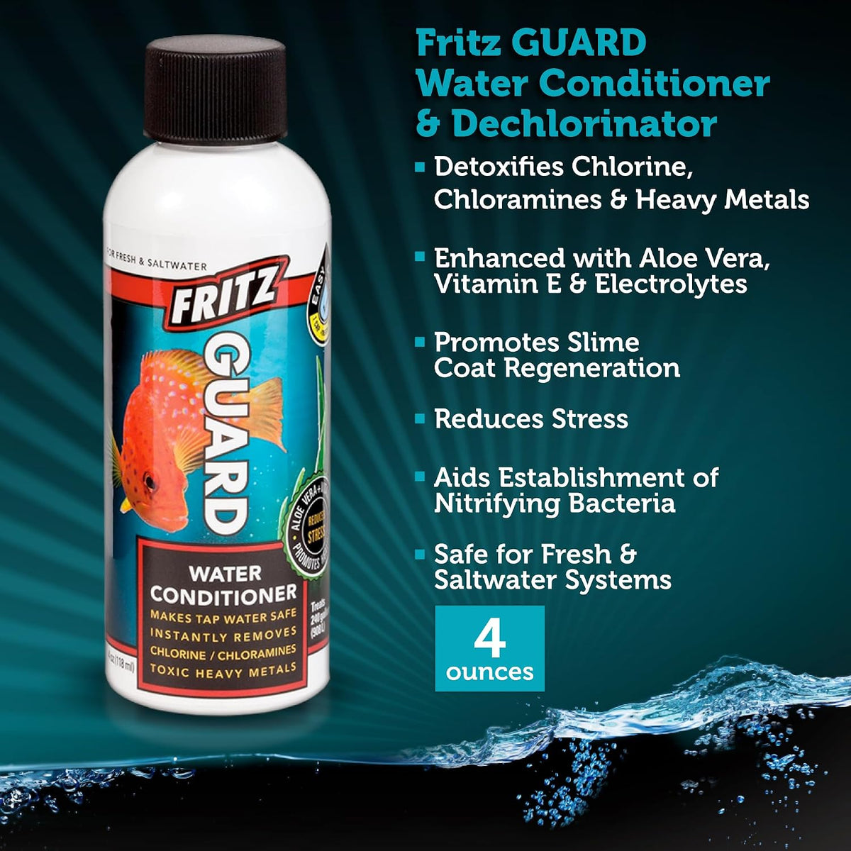 FritzGuard Water Conditioner/Dechlorinator Makes Tap Water Safe for Fresh & Salt Water Aquariums (4-Ounce)