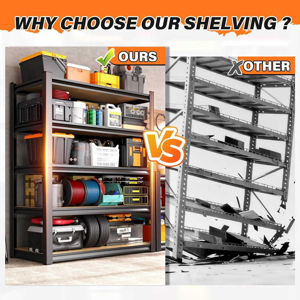 71.2''H Storage Shelves, 2500lbs Garage Shelving,Adjustable Heavy Duty Shelving Unit,5T Tall Garage Shelves，Wood