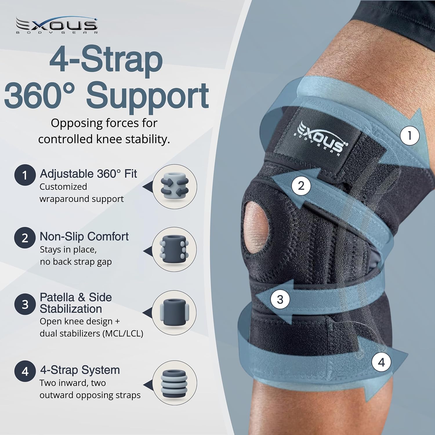 Knee Brace For Women & Men For Arthritis Acl, Mcl Pain Patented 4-way Adjustable Wraparound Support Dual Side