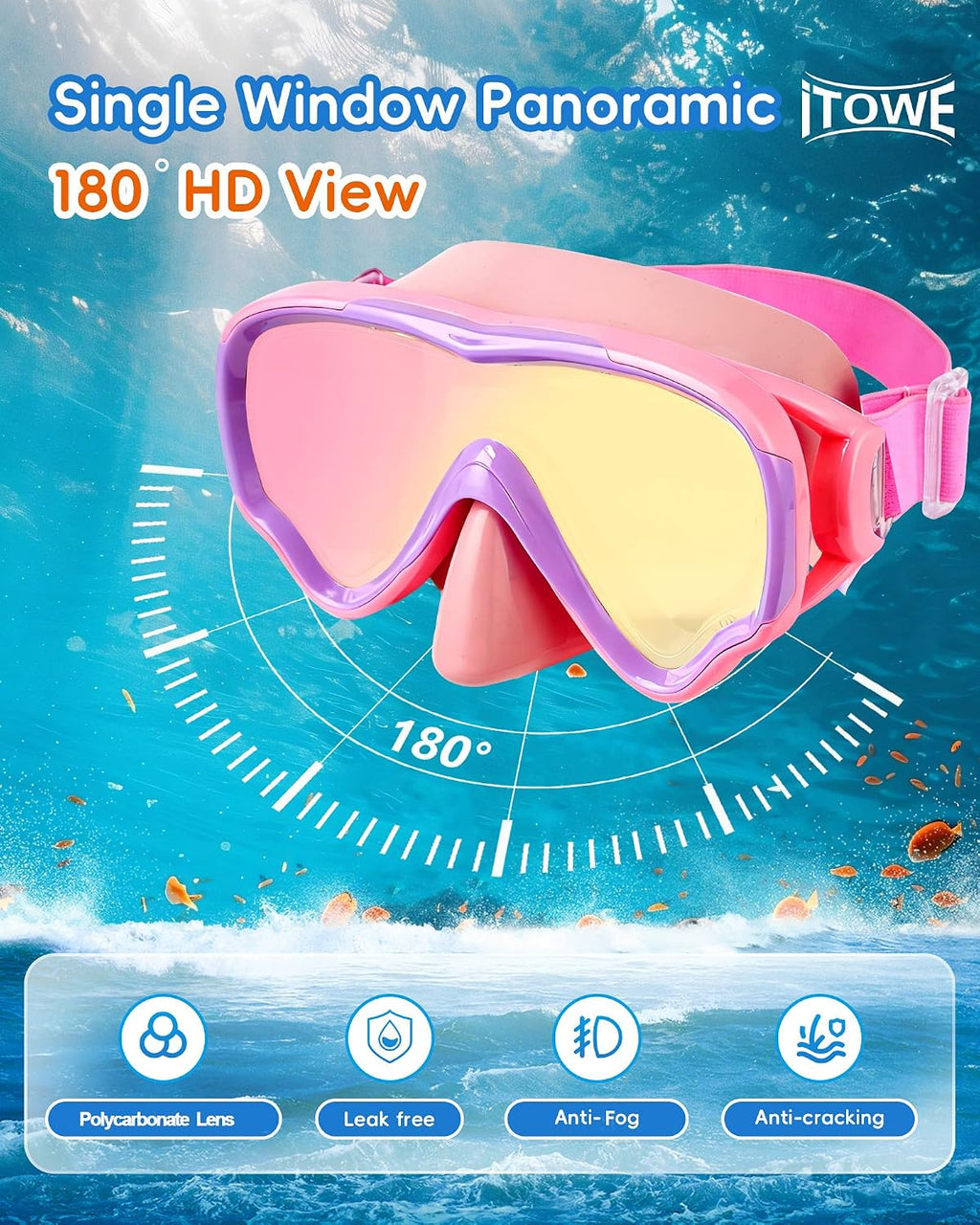 Snorkeling Gear for Kids Age 3-15, 180° Wide View Kids Snorkel Set Dry Top Anti-Fog Diving Mask for Swim Mask Goggles