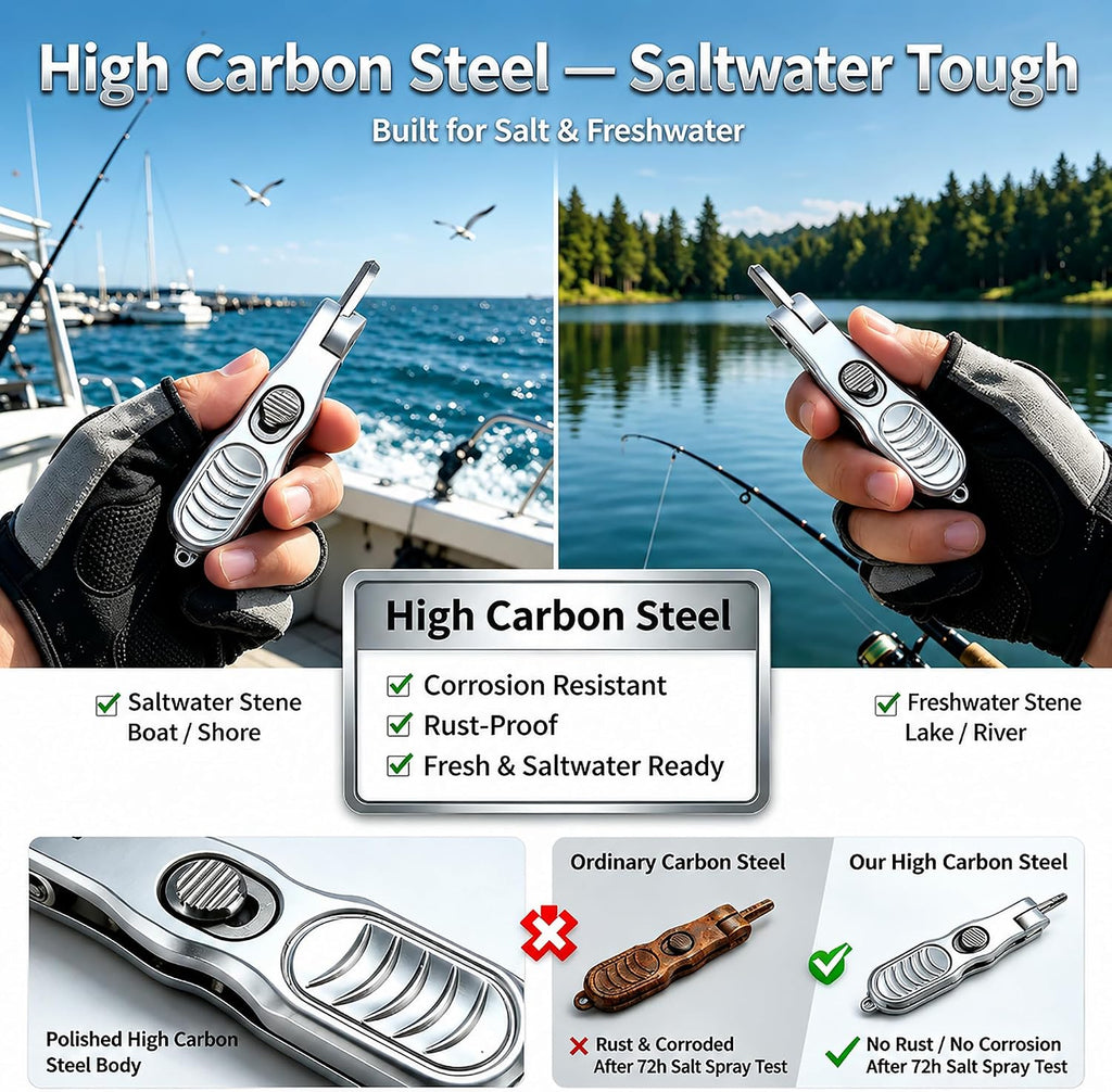 Portable Fishing Line Cutter with Retractors, Hook Eye Cleaner and Knot Tying Tool, Stainless Steel Braided Line