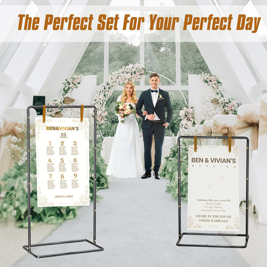 Blcak Wedding Sign Holder Adjustable Welcome to Our Wedding Sign Stand 68”x31”x 20”,Heavy Duty Easel Stand for Sign