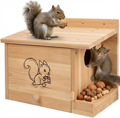 Extra Large Squirrel Houses for Outside 15.7" Outdoor Nest Box with Feeder