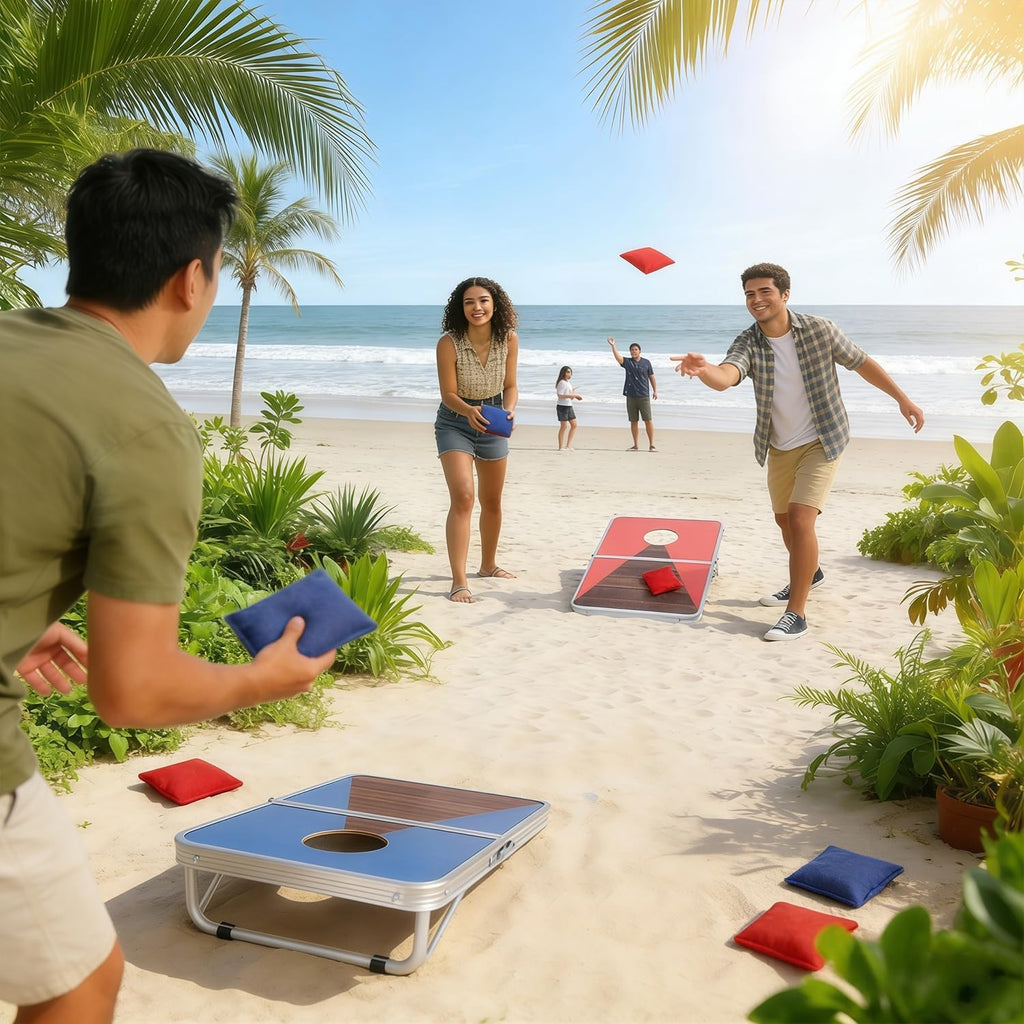 Portable Cornhole Board Set for Kids Teens & Adults, 24x16 Inch Foldable Corn Hole Games with Bean Bags & Carry Bag