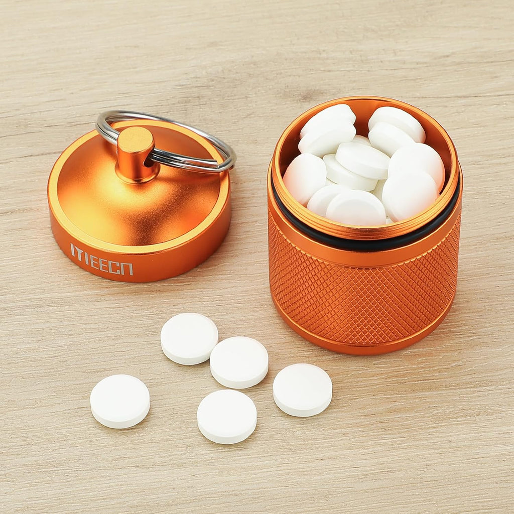 Keychain Pill Holder, Box, Aluminum, Waterproof Container, Pill Organizer for Outdoor Travel Camping, Size: 1.6 x 1.6