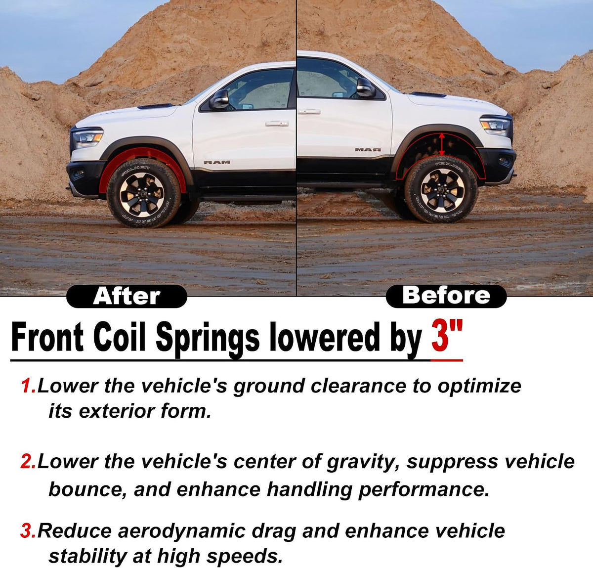 Front Lowering Coil Springs for 1988-1998 Chevy Silverado/GMC Sierra C1500 Drop Kit, Upgrate 3" Lowering Springs Kit 2Pcs
