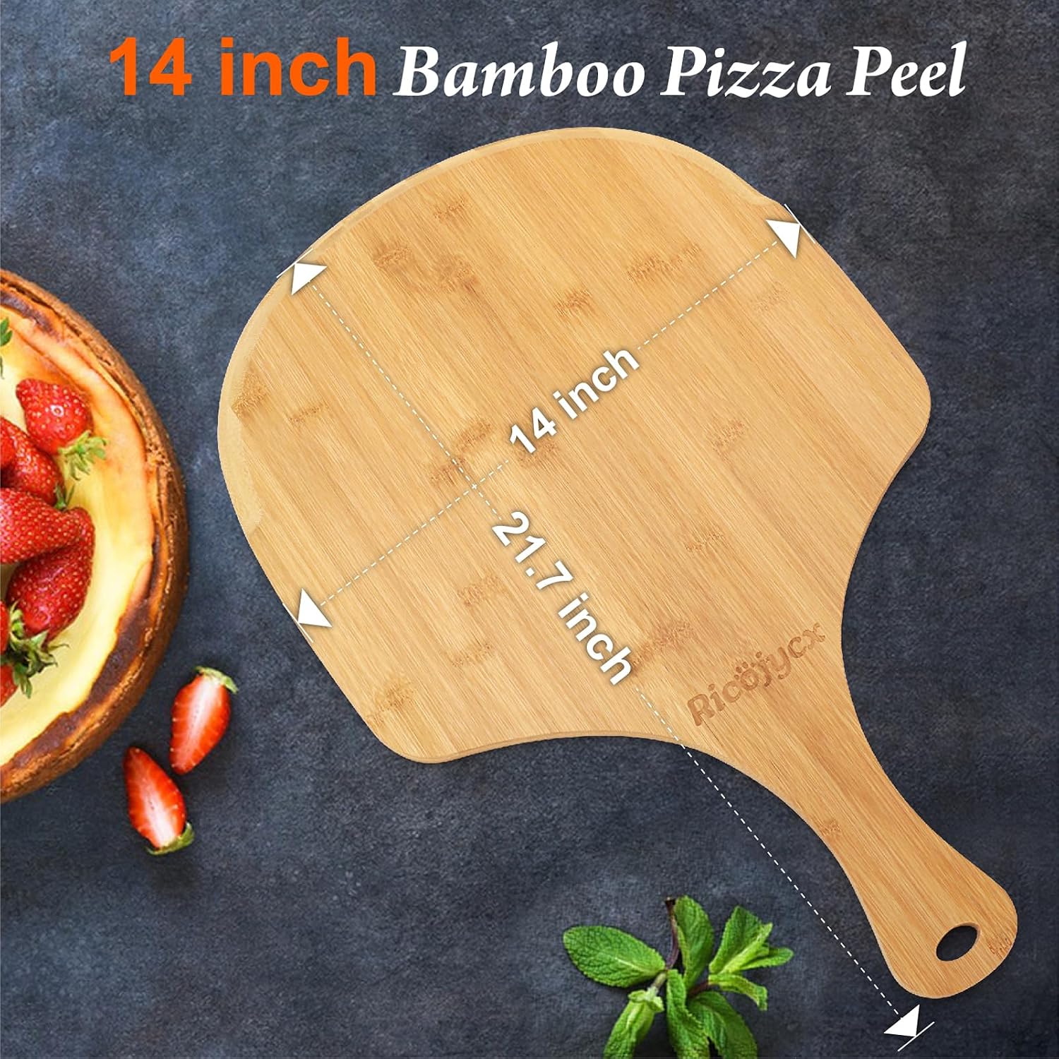 Pizza Peel Set of 2, 14 Inch Natural Bamboo Pizza Paddle – Non-Stick Wooden Pizza Board for Oven, Cutting Board &