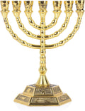 12 Tribes of Israel Jerusalem Temple Menorah,7 Branch Hexagonal Base Jewish Candle Holder, Holy Land Gift (Menorah)