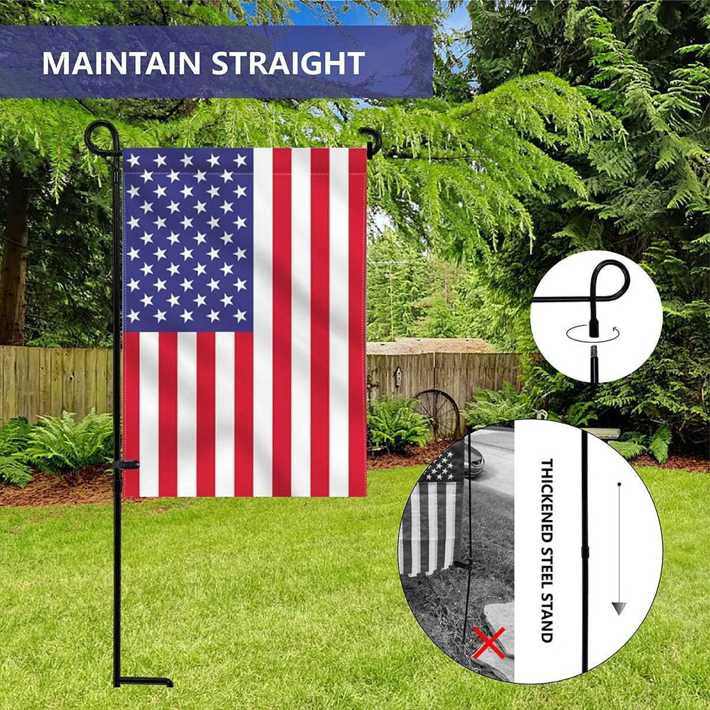 Garden Flag Holder Stand, Premium Yard Flag Holder Weather-Proof Metal Powder-Coated Flagpole with Clip and Stopper