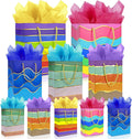 Gift Bags Assorted Sizes and Designs with Handle and Tissue Paper Birthday Gift Bags Rainbow for Birthday Bag Party