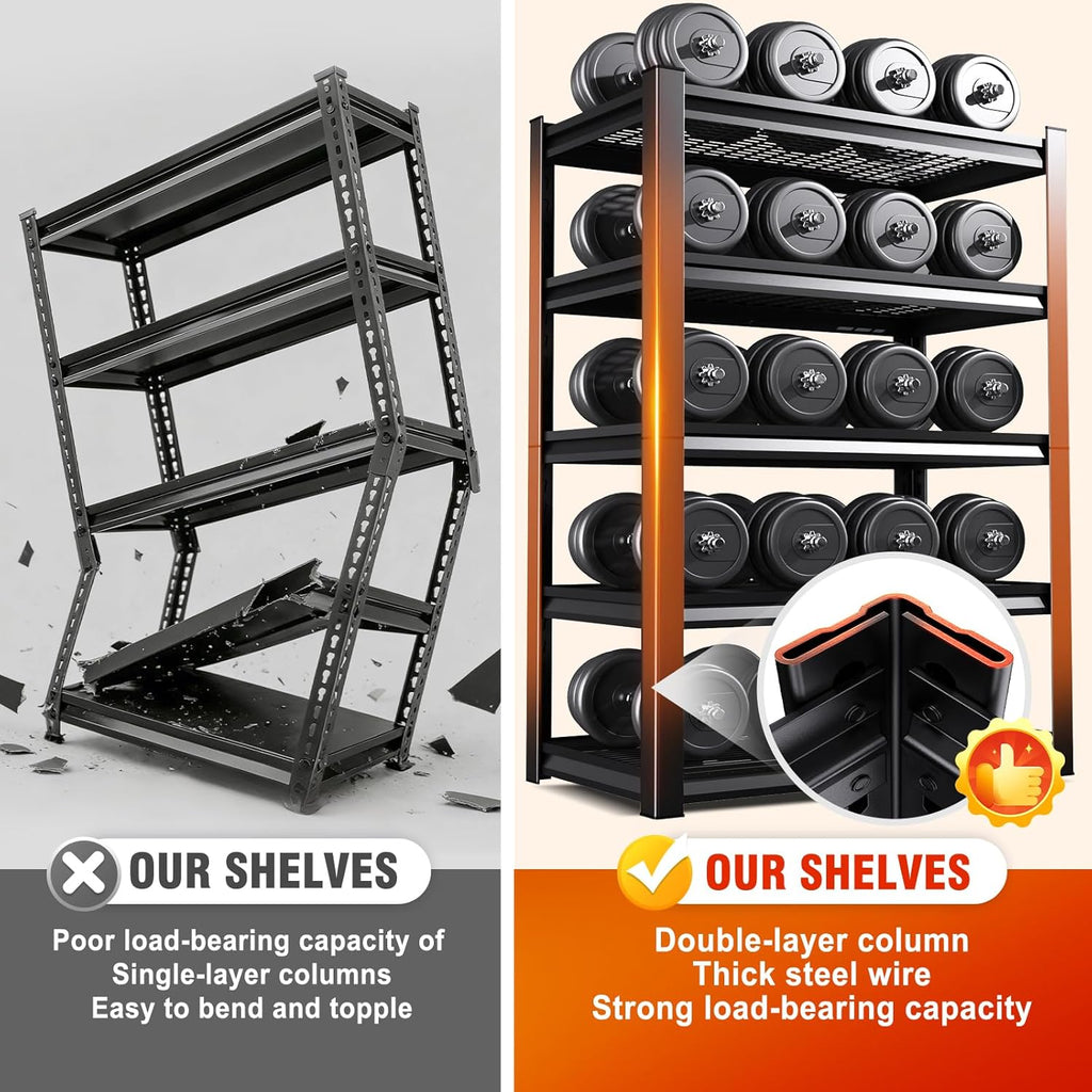 Storage Shelves, 2500lbs Garage Shelving,Adjustable Heavy Duty Shelving Unit,5T Tall Garage Shelves，Metal Standing