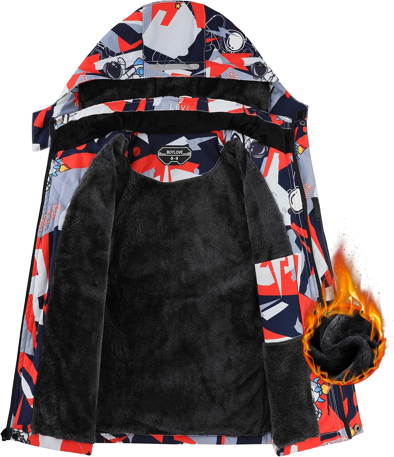 Boy's Ski Jackets Waterproof Winter Coat Fleece Windproof Snowboarding Jacket with Detachable Hood