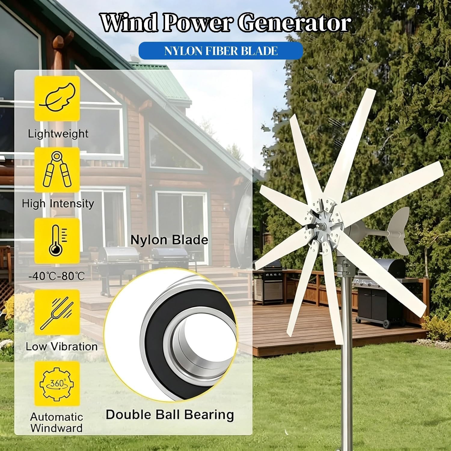 Wind Turbine Generator Kit 400W 12V 24V 48V 220V w/8 Blade, 3 Phase AC Windmill Generator Suit Built in Controller