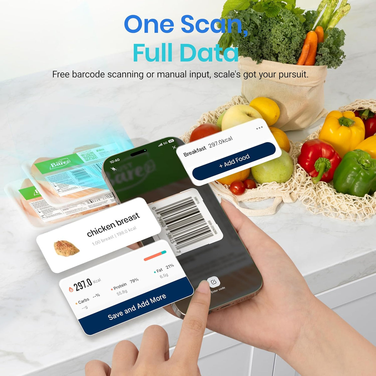Food Kitchen Scale with Nutritional Calculator, Smart App, 11lb