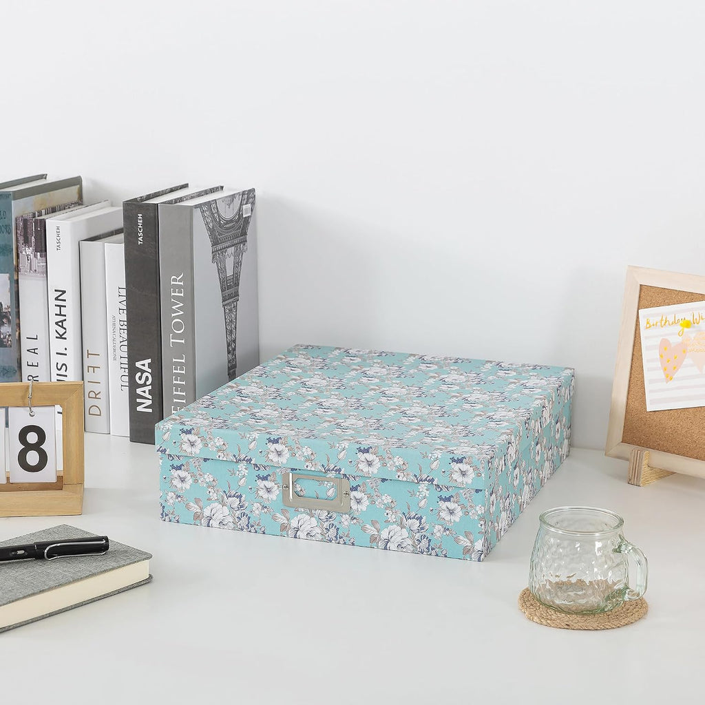 Floral Photo Storage Box, 14.8x13x3.7 In, Blue Cottage