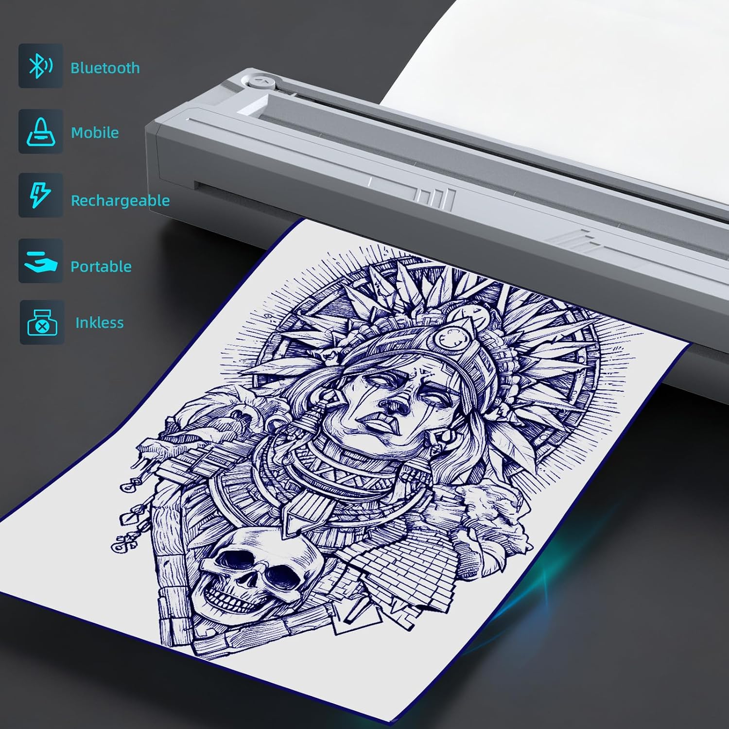 New Tattoo Stencil Printer - Wireless Bluetooth Thermal Kit with 10 Transfer Papers, Fits Custom-Size A4-A8 Width