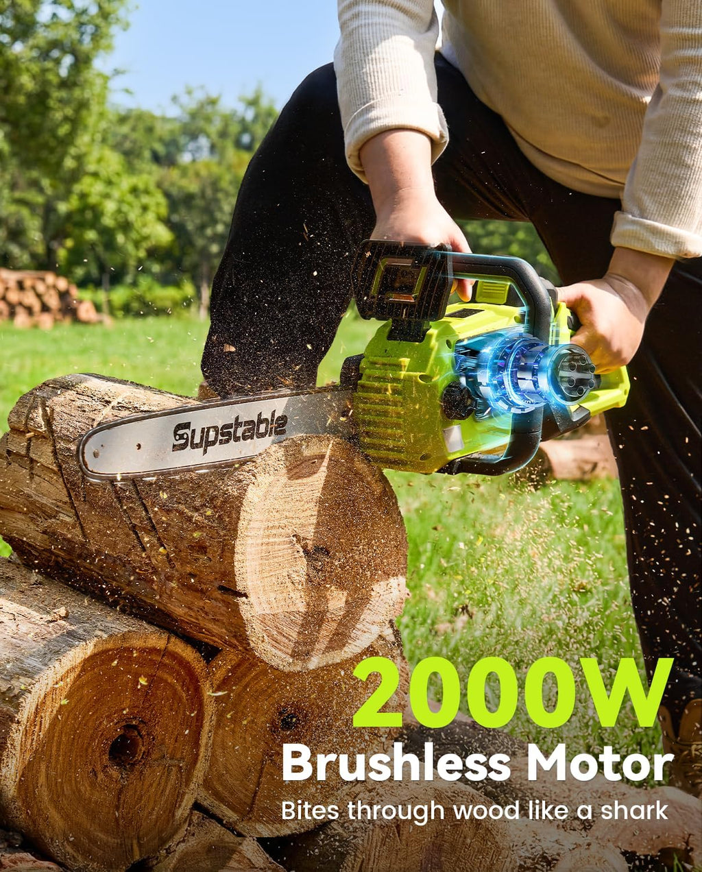 16 Inch Electric Chainsaw Cordless, 2000W Brushless Chainsaw, 4.0Ah Battery & Fast Charger, 40V Electric Chain Saws