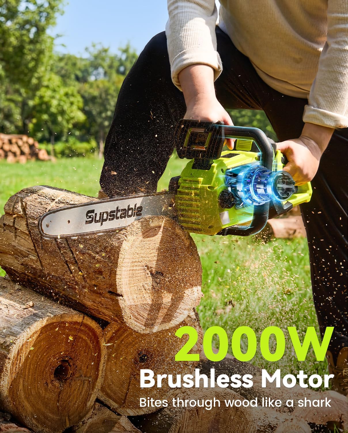16 Inch Electric Chainsaw Cordless, 2000W Brushless Chainsaw, 4.0Ah Battery & Fast Charger, 40V Electric Chain Saws