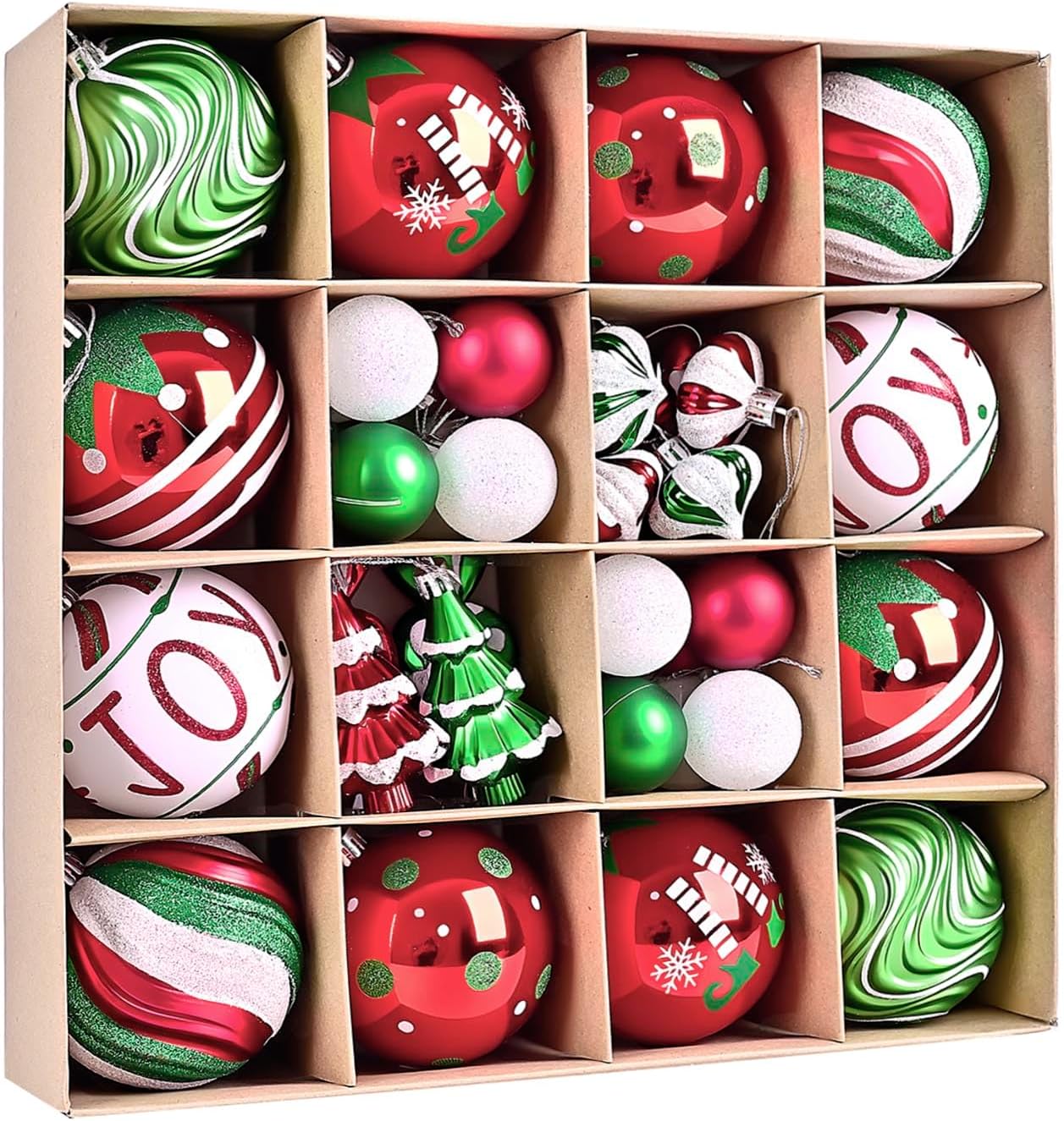 Christmas Tree Ball Ornaments Set, 42ct 3.15 Inches Red Green White Assorted Xmas Tree Ball Ornaments, Shatterproof