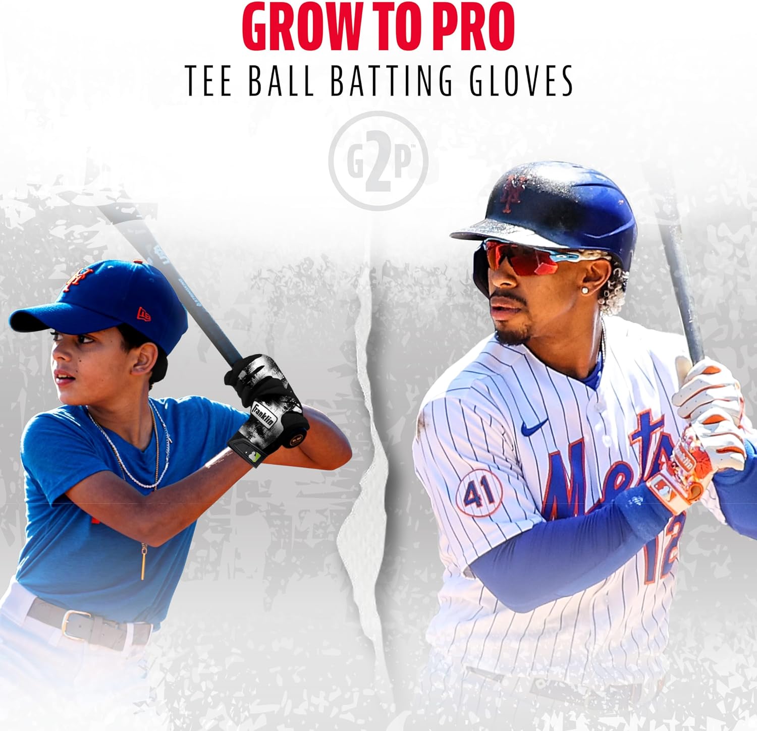 MLB Youth Teeball Batting Gloves - Flexible Pro Kids Baseball + Softball Gloves for Boys + Girls