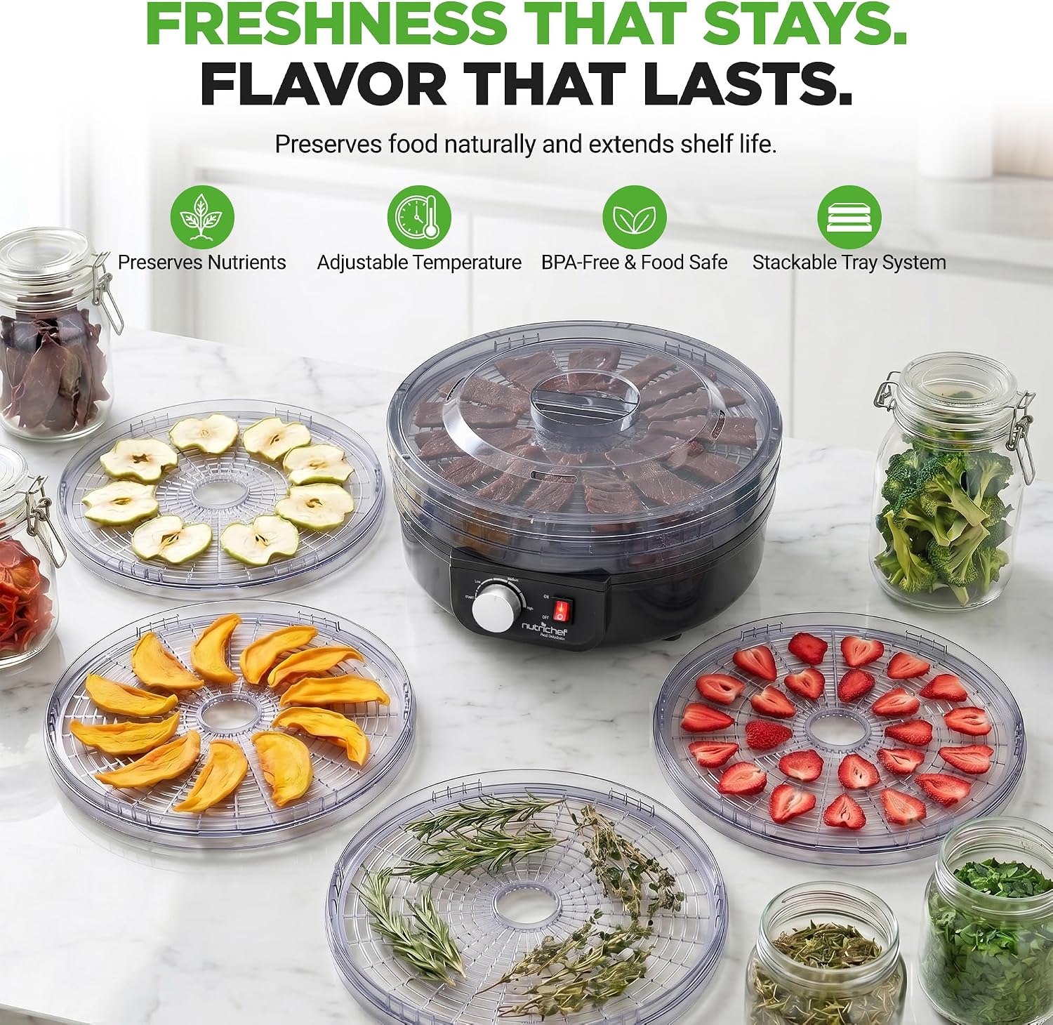 Food Dehydrator Machine - Professional Electric Multi-Tier Food Preserver, Meat or Beef Jerky Maker, Fruit &