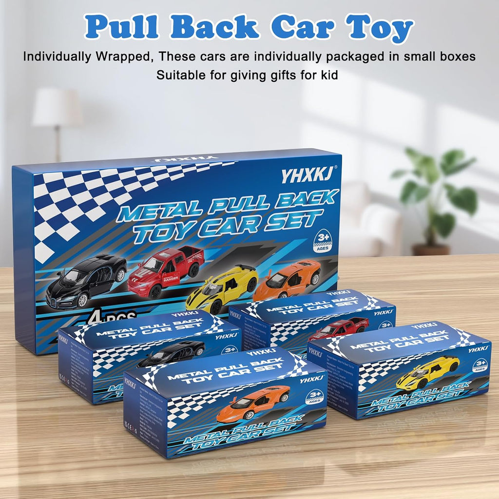 Metal Diecast Cars Toy,1:36 Pull Back Toy Cars with Opening Doors,4 Pack | Kid Race Cars Toys Set,Boy Model Toy Car