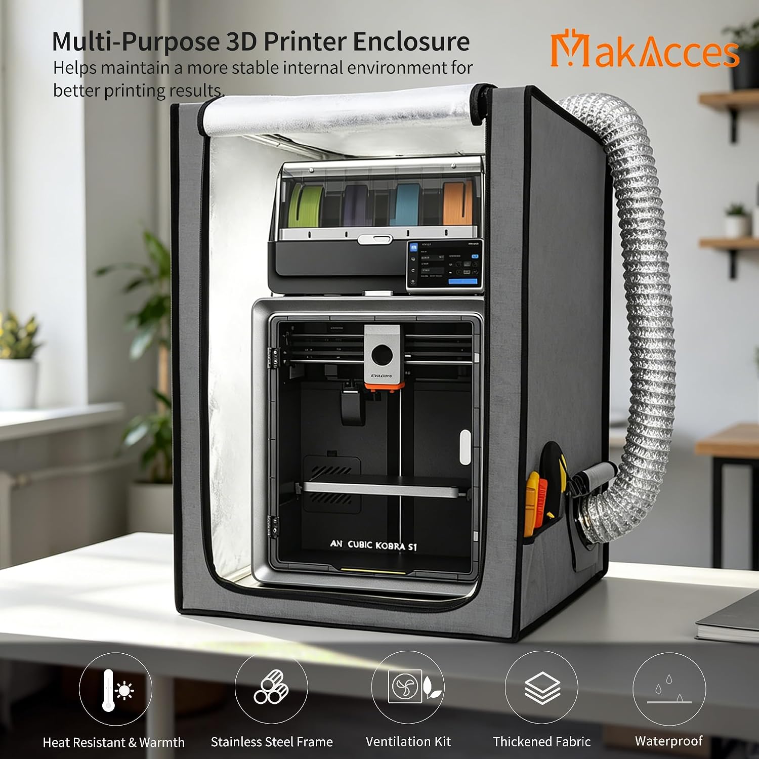Upgraded Resin 3D Printer Enclosure with Ventilation Kit, Premium Fireproof Dustproof Tent Constant Temperature