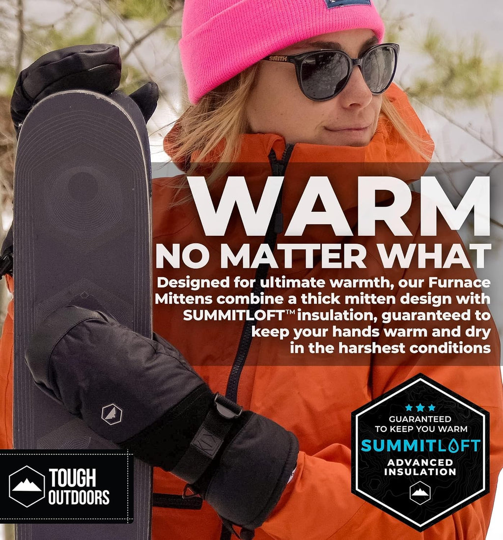 Ski Mittens - Waterproof Mittens for Men & Women - Insulated Winter Gloves - Palm Grip Skiing Accessories