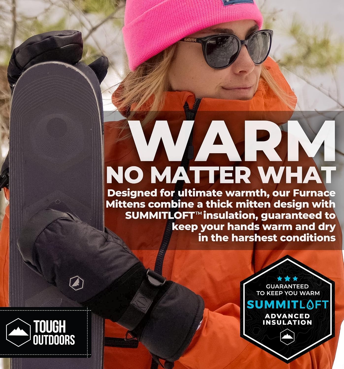 Ski Mittens - Waterproof Mittens for Men & Women - Insulated Winter Gloves - Palm Grip Skiing Accessories