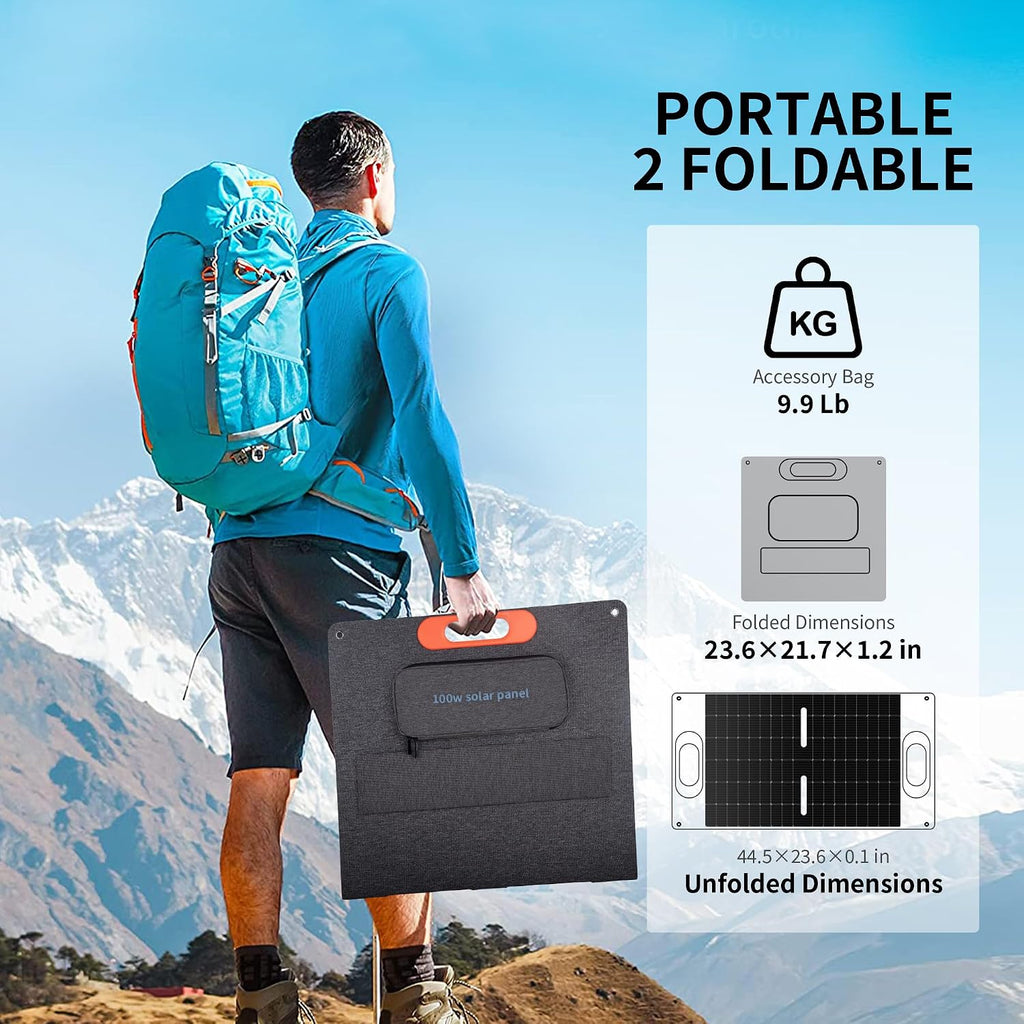 100W Portable Solar Panel for Power Station Generator,100 Watt Foldable Solar Panel Charger with MC4 Output,3-in-1 DC