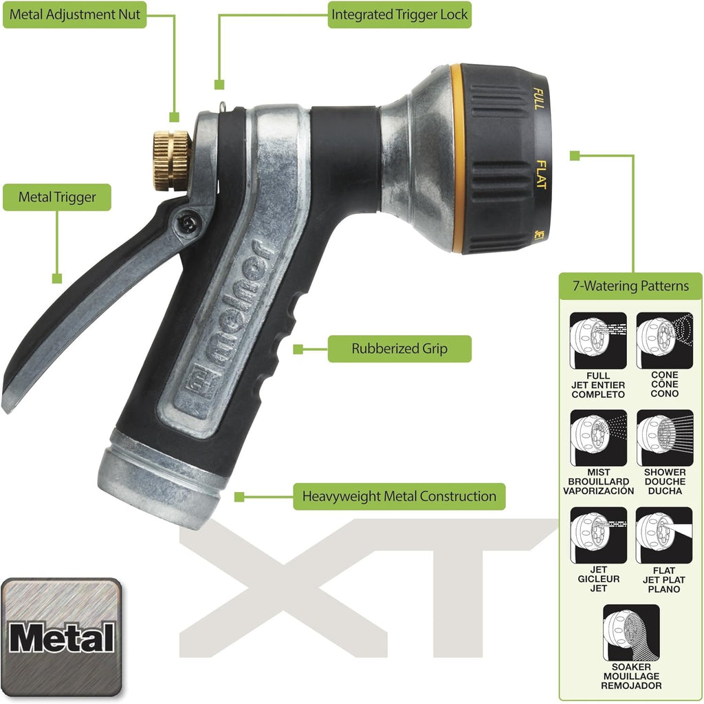 65020-AMZ Metal Multi-Pattern Hose Nozzle with Rear Trigger Grip, 7 Spray Patterns, Heavy-Duty Metal Construction