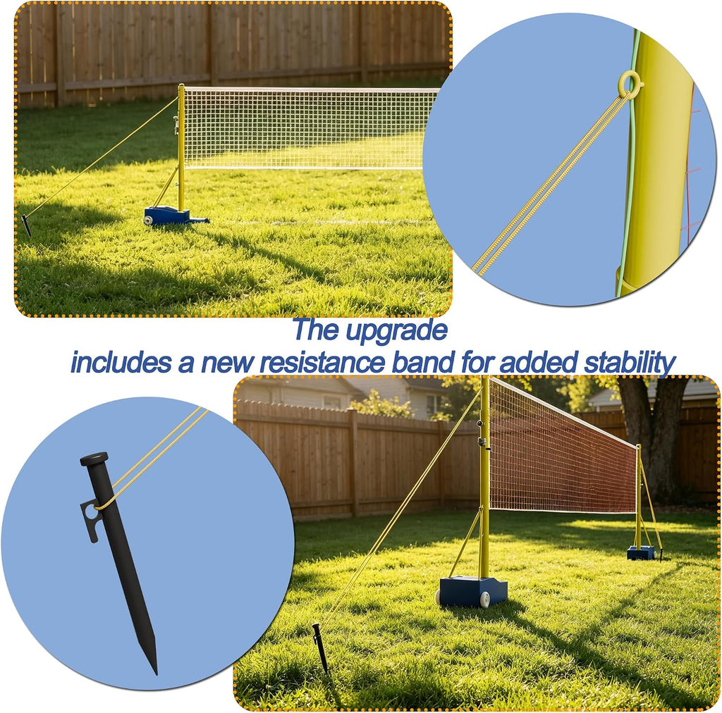 Adjustable Volleyball Badminton Net System with Wheels, 4 Height Settings 5ft-6.9ft | Heavy-duty steel frame dual