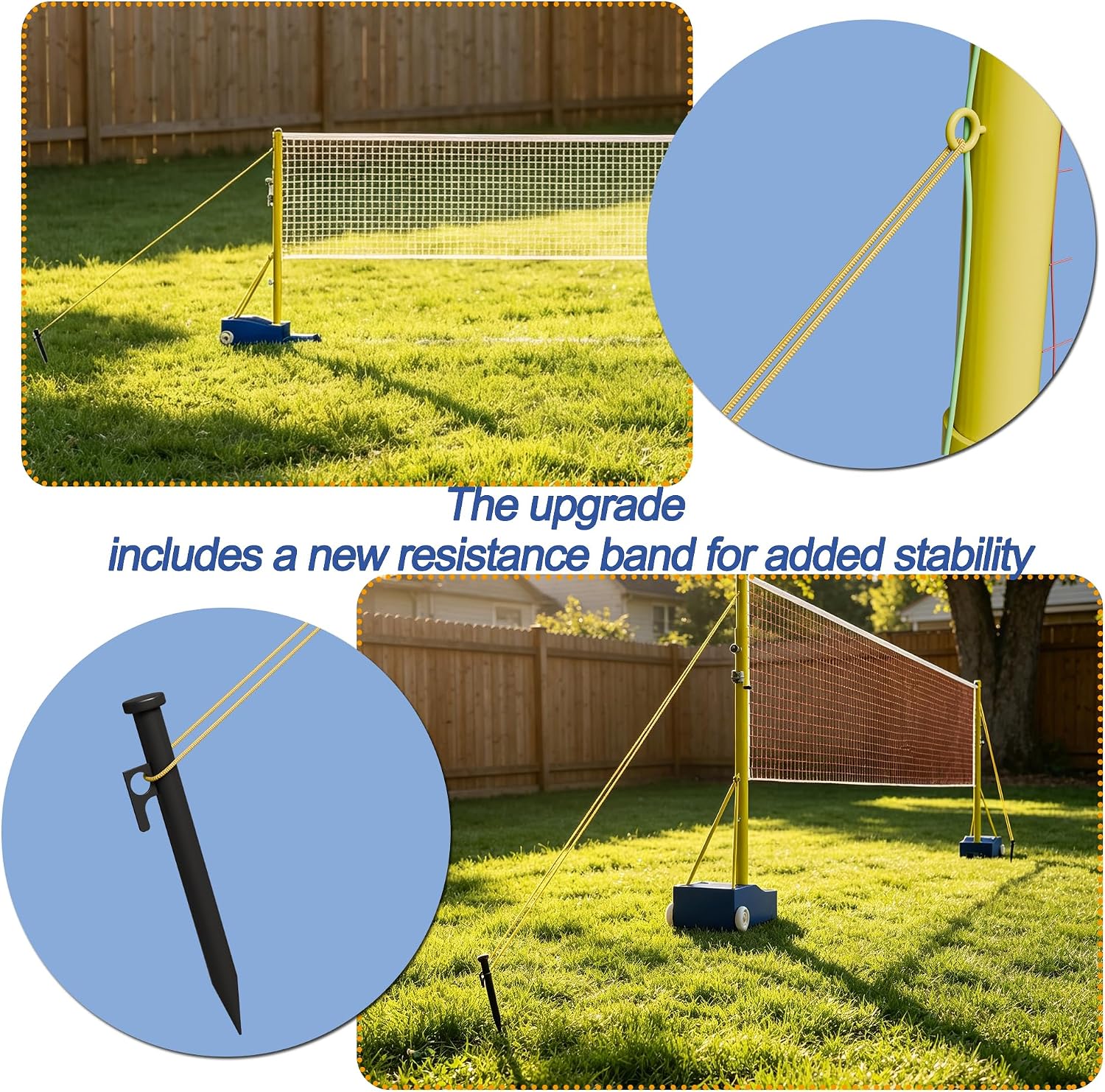 Adjustable Volleyball Badminton Net System with Wheels, 4 Height Settings 5ft-6.9ft | Heavy-duty steel frame dual