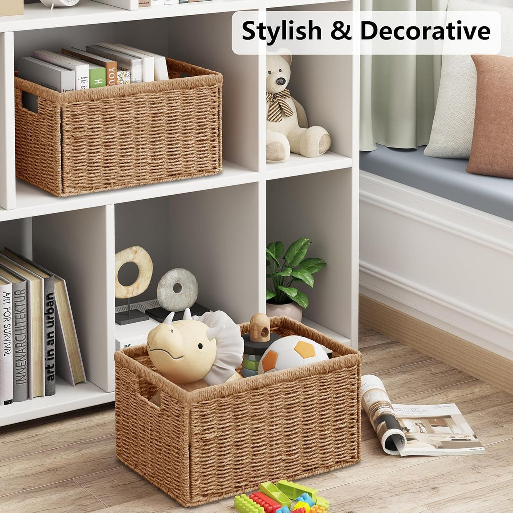 2 Packs Large Wicker Storage Basket, Closet Storage Baskets Bins for Shelves, Decorative Collapsible Baskets for