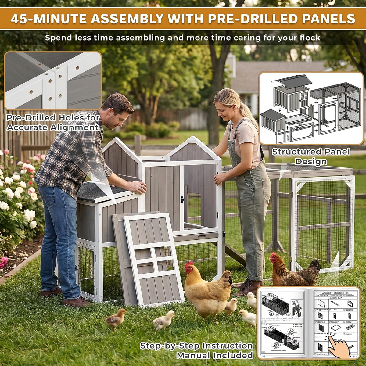 Large 95.3" Outdoor Chicken Coop with Run and Wheels for 3-6 Chickens